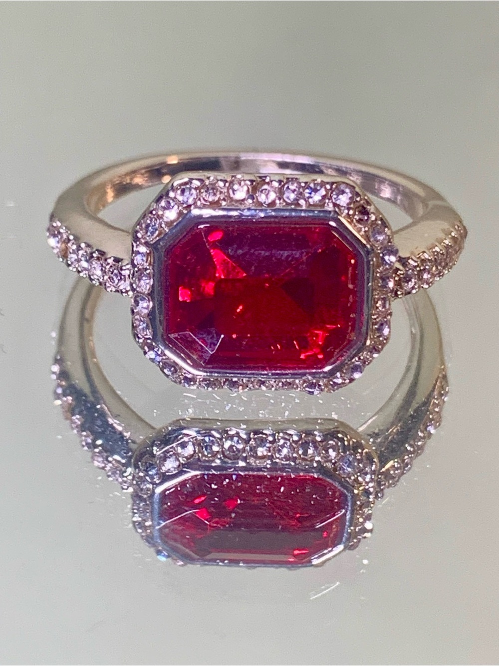 Red Halo Emerald-Cut Crystal Ring - Women Jewelry